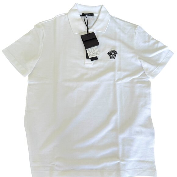 VERSACE A89507S Men's WHITE POLO SHIRT EMBROIDERED MEDUSA, Sm, XL, 2XL - Picture 13 of 14